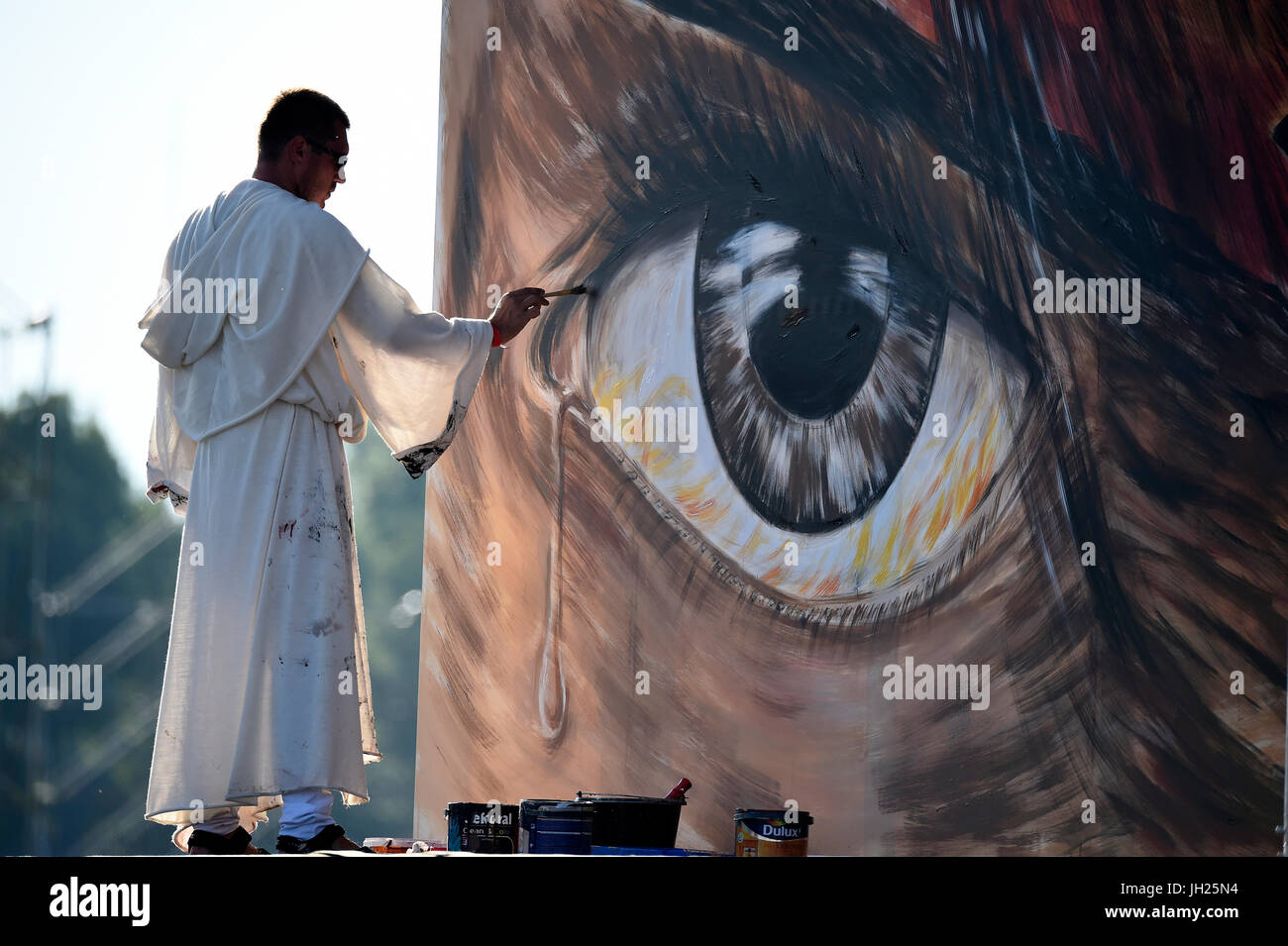 World Youth Day. Krakow. 2016. Priest painting. Poland. Stock Photo