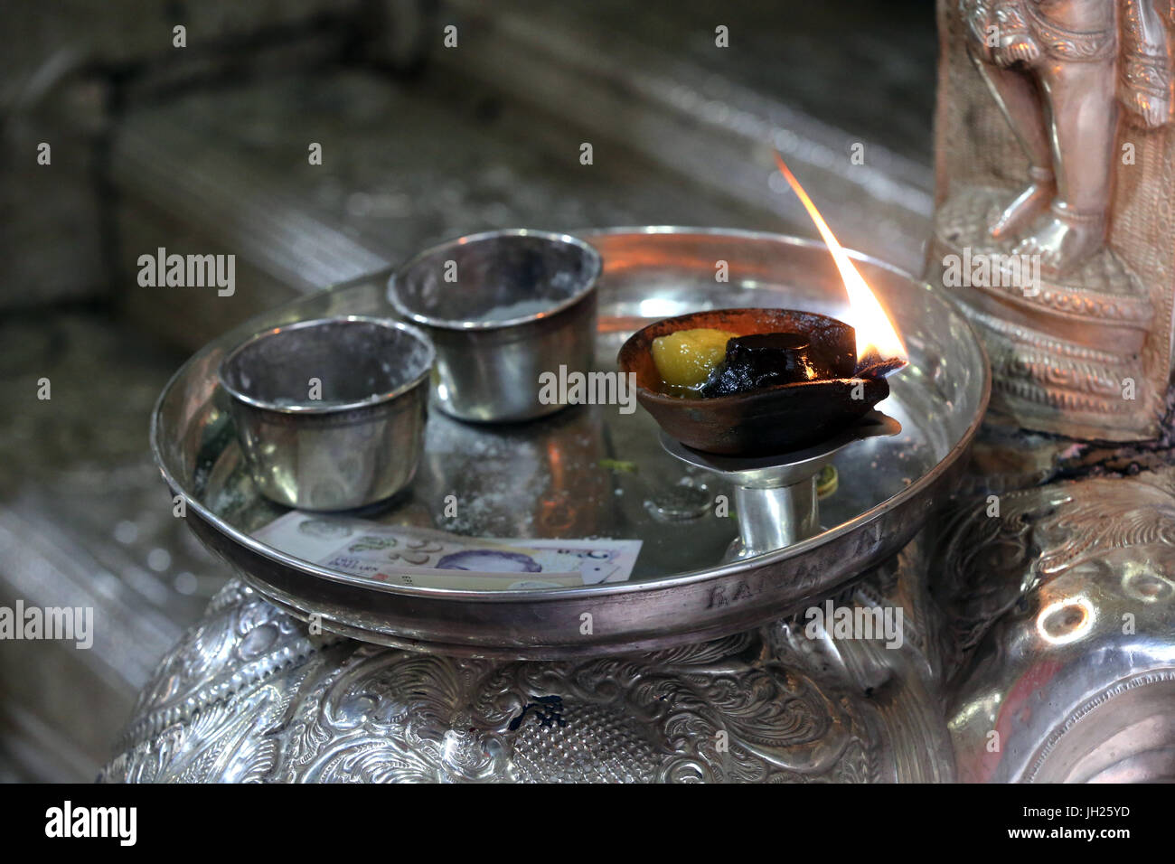 Sri Veeramakaliamman Hindu Temple. Puja items. Singapore Stock Photo