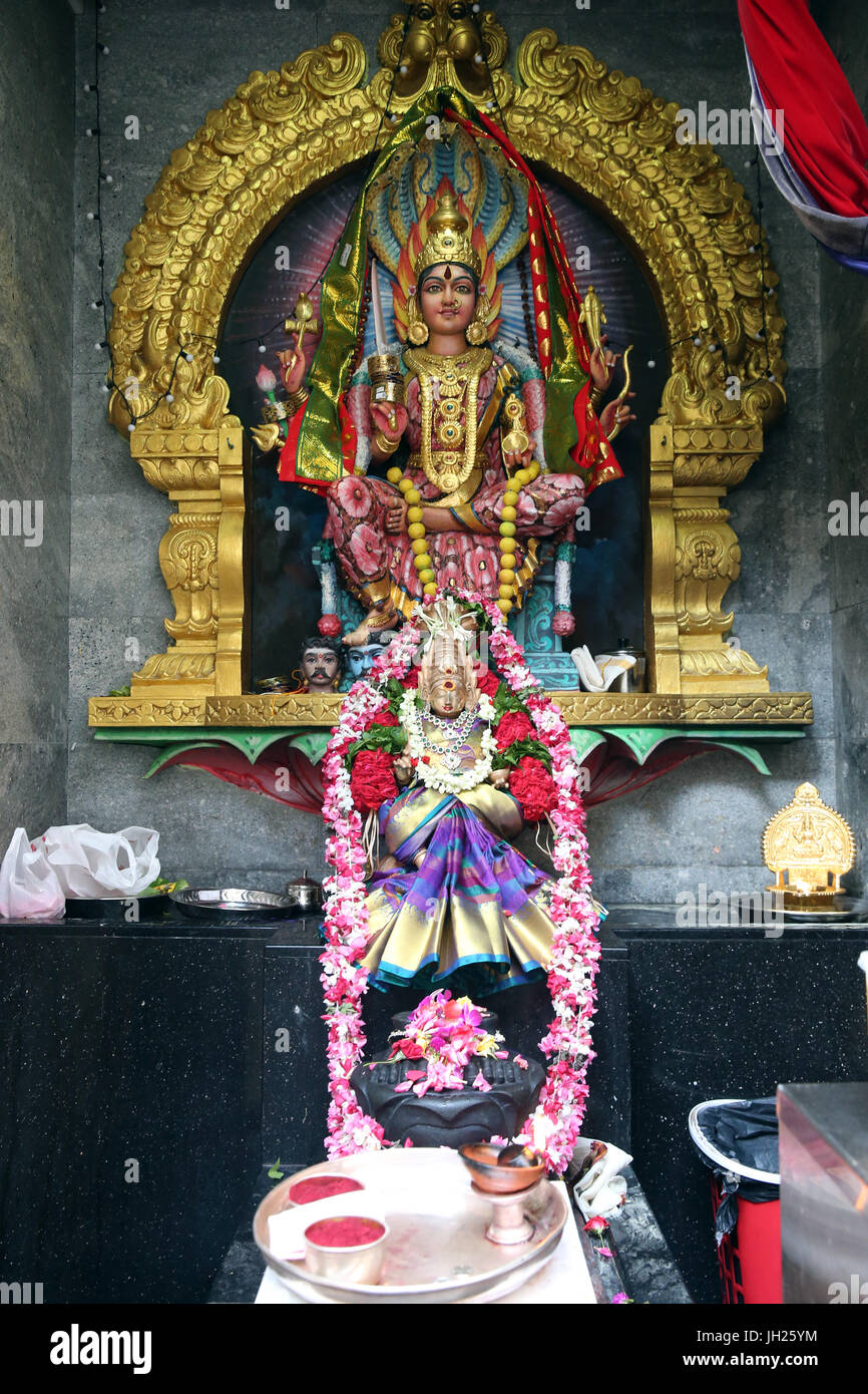 Sri Veeramakaliamman Hindu Temple.  Sri Mariamman, the South Indian Hindu goddess of rain. Singapore. Stock Photo