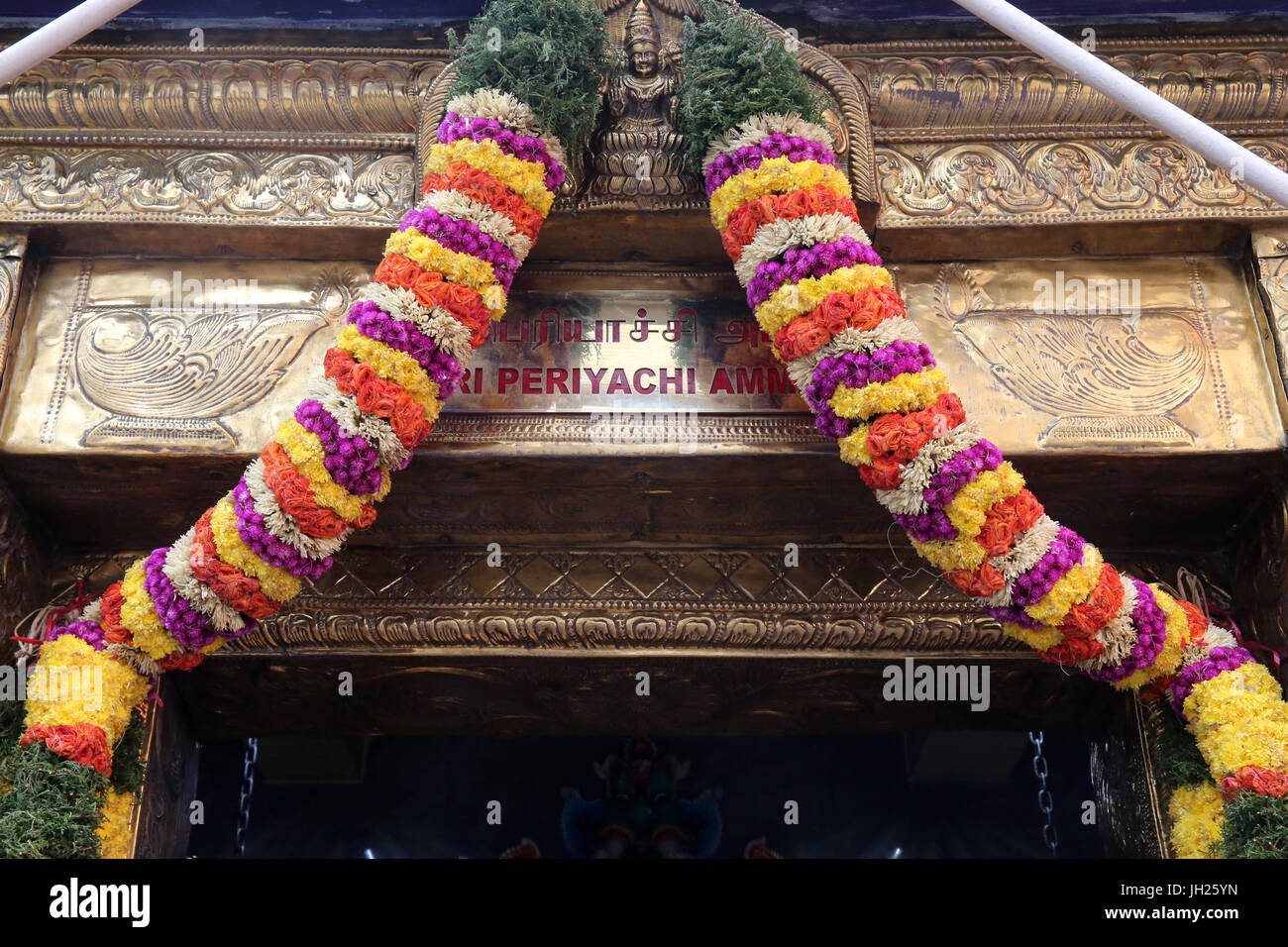 Sri Veeramakaliamman Hindu Temple.  Hindu deity : Sri Periachi. A mother to all living beings.  Singapore. Stock Photo