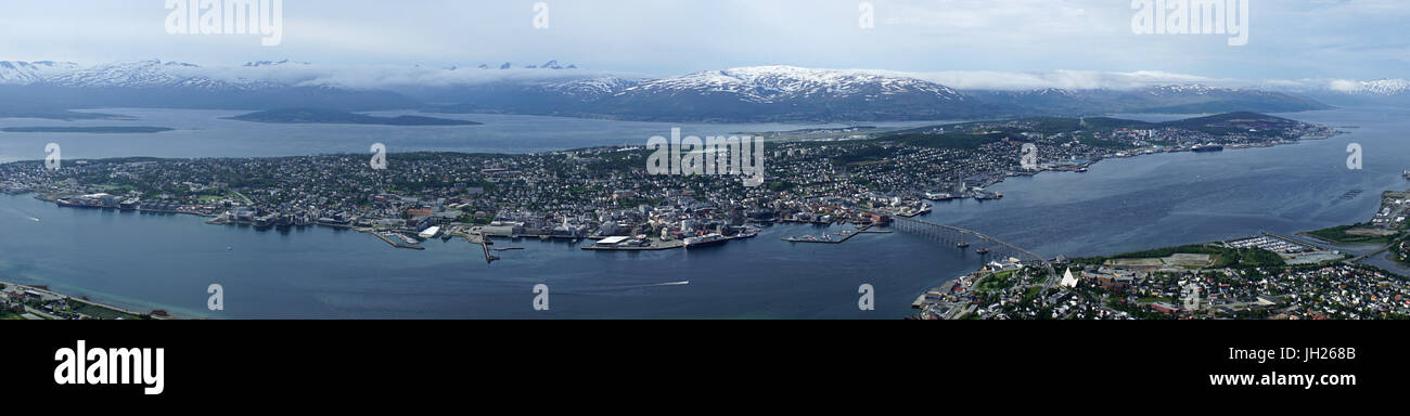 Panorama of town Tromsö from Fjellheisen Gondola station, Norway Stock Photo