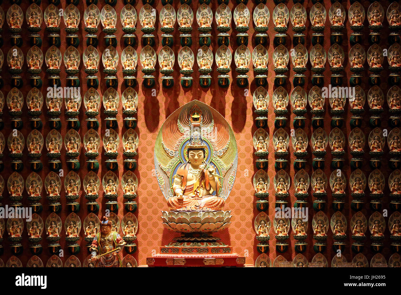 Buddha Tooth Relic Temple in Chinatown. Mahasthamaprapta Bodhisattva. Guardian deity for persons born in the year of the horse. Singapore. Stock Photo