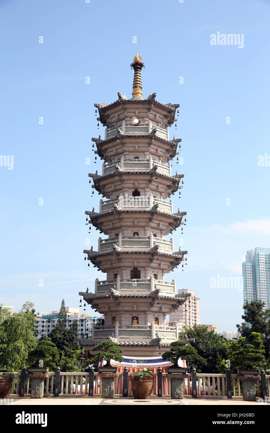 Lian Shan Shuang Lin Monastery. Dragon light pagoda.   Singapore. Stock Photo