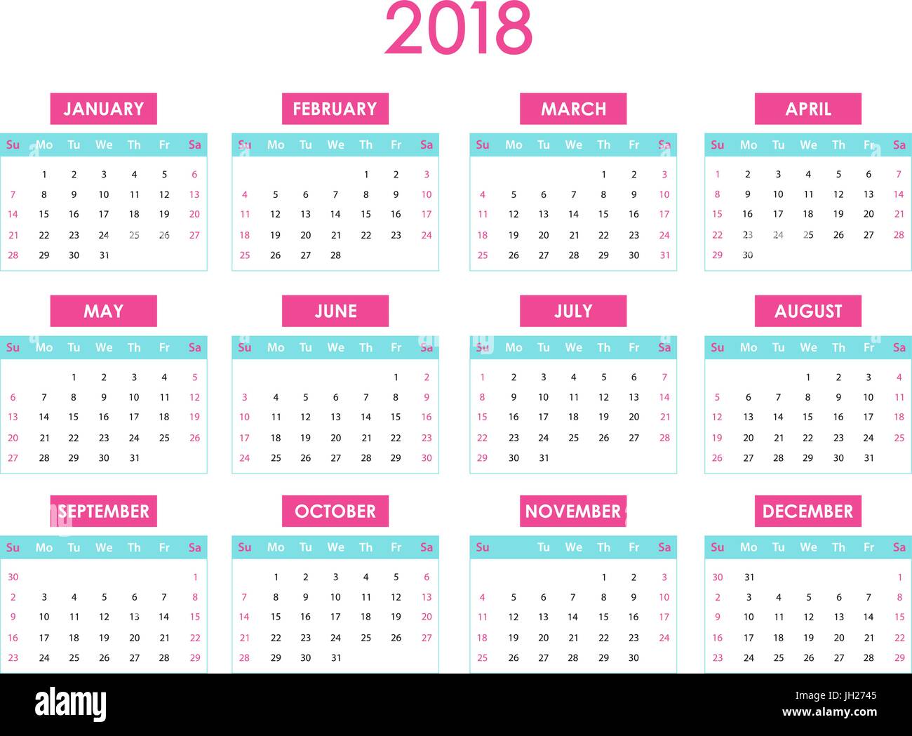The 2018 calendar Stock Vector
