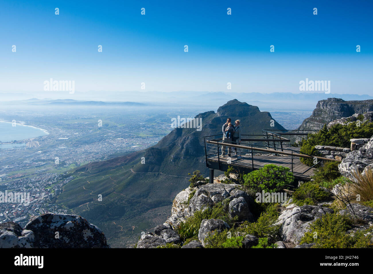 Family enjoying the view from Table Mountain over Cape Town, South Africa, Africa Stock Photo