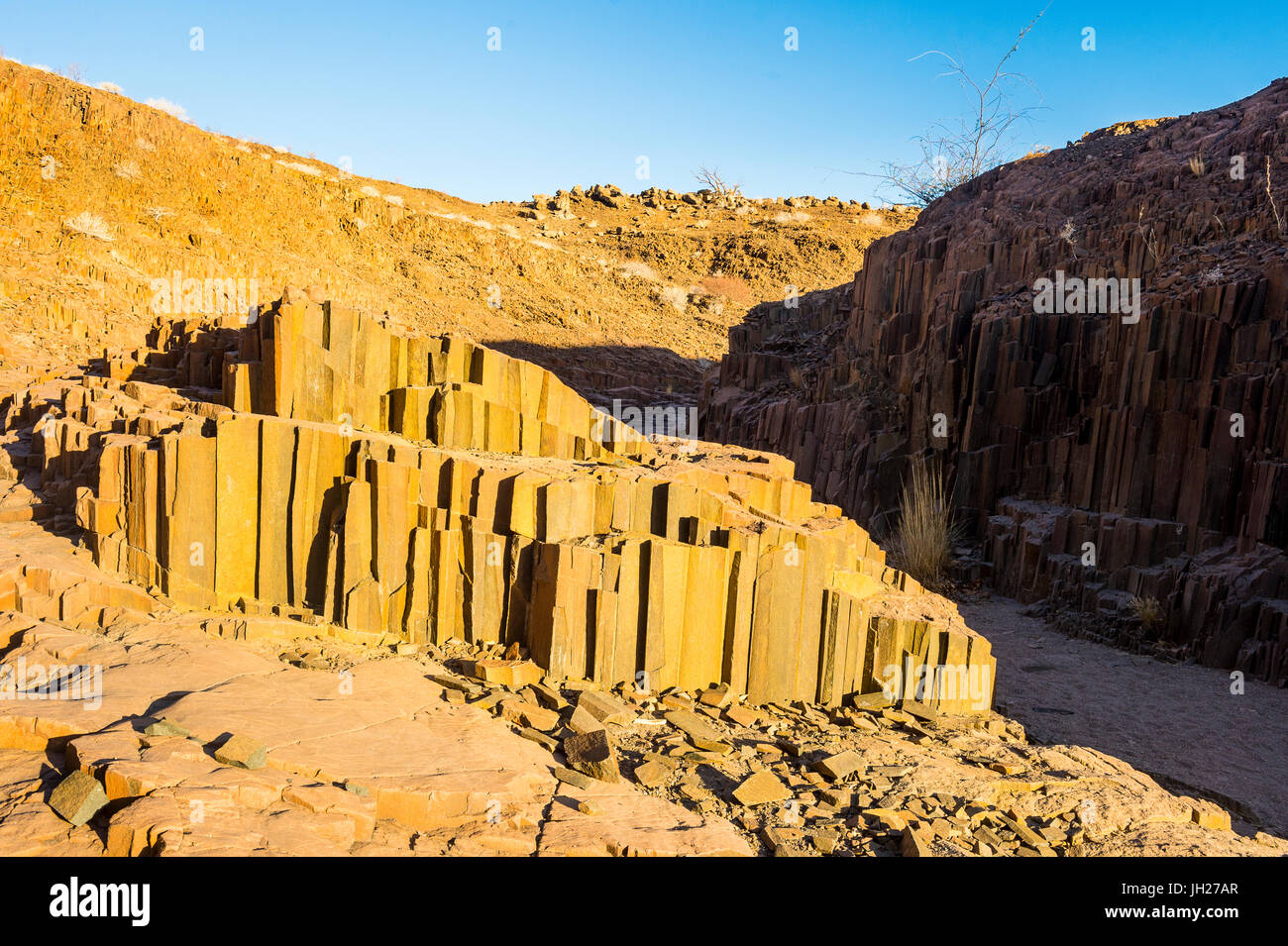 Unusual Organ Pipes monument, Twyfelfontein, Namibia, Africa Stock Photo