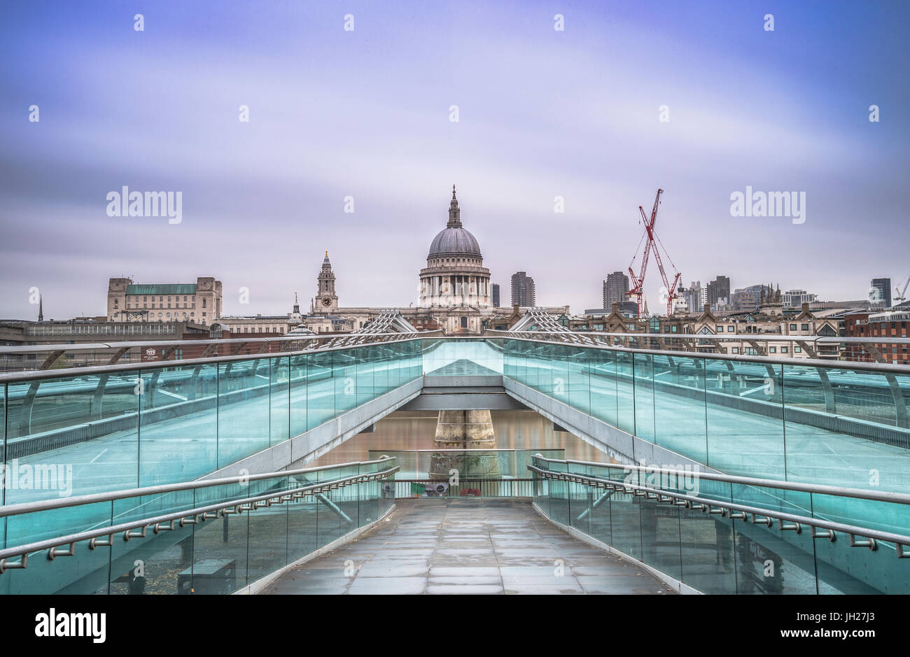 Blue sky over St. Paul's Cathedral and The Millennium Bridge, London, England, United Kingdom, Europe Stock Photo