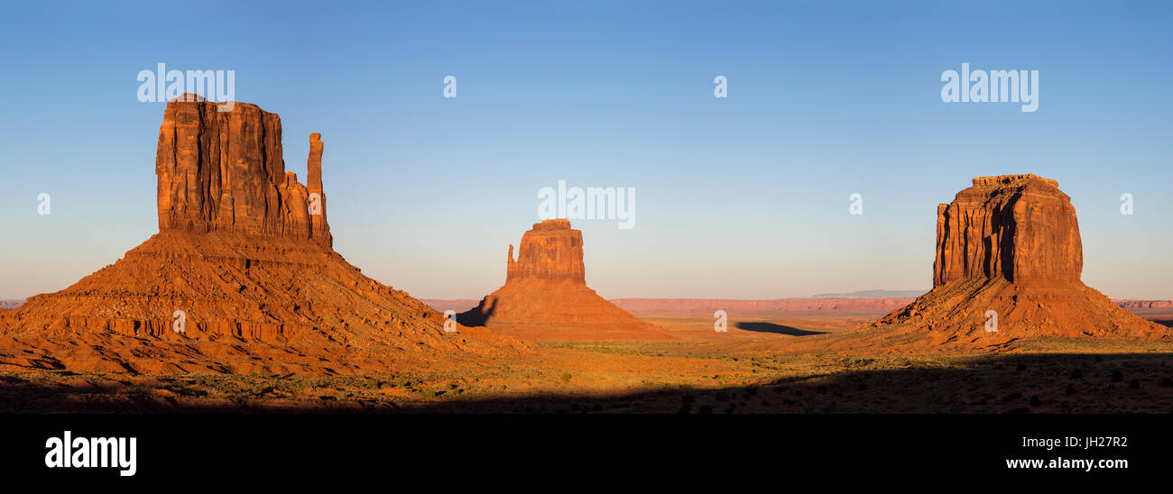 Monument Valley at sunset, Navajo Tribal Park, Arizona, United States of America, North America Stock Photo