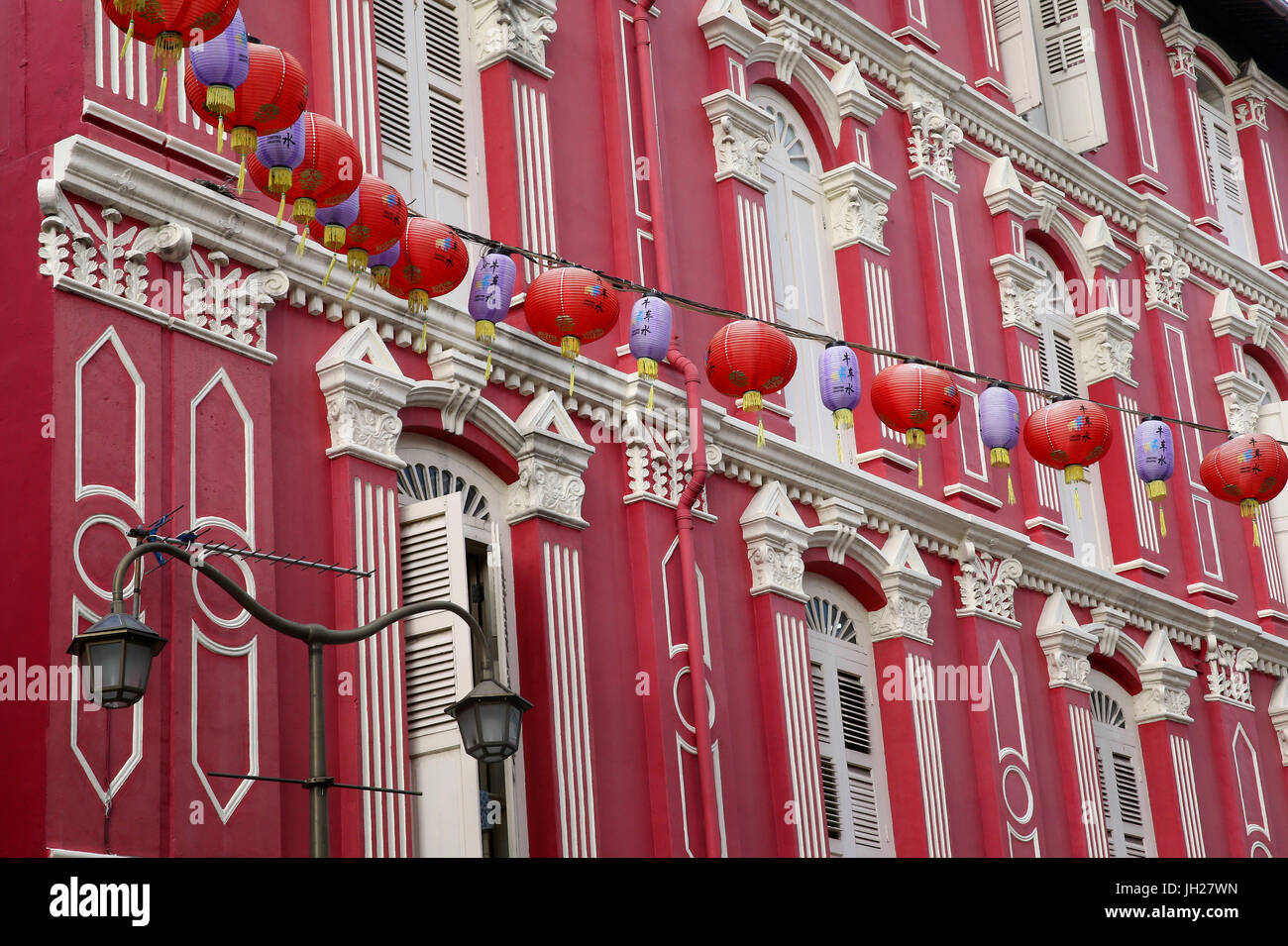 Colourful colonial architecture. Chinatown. Singapore. Stock Photo