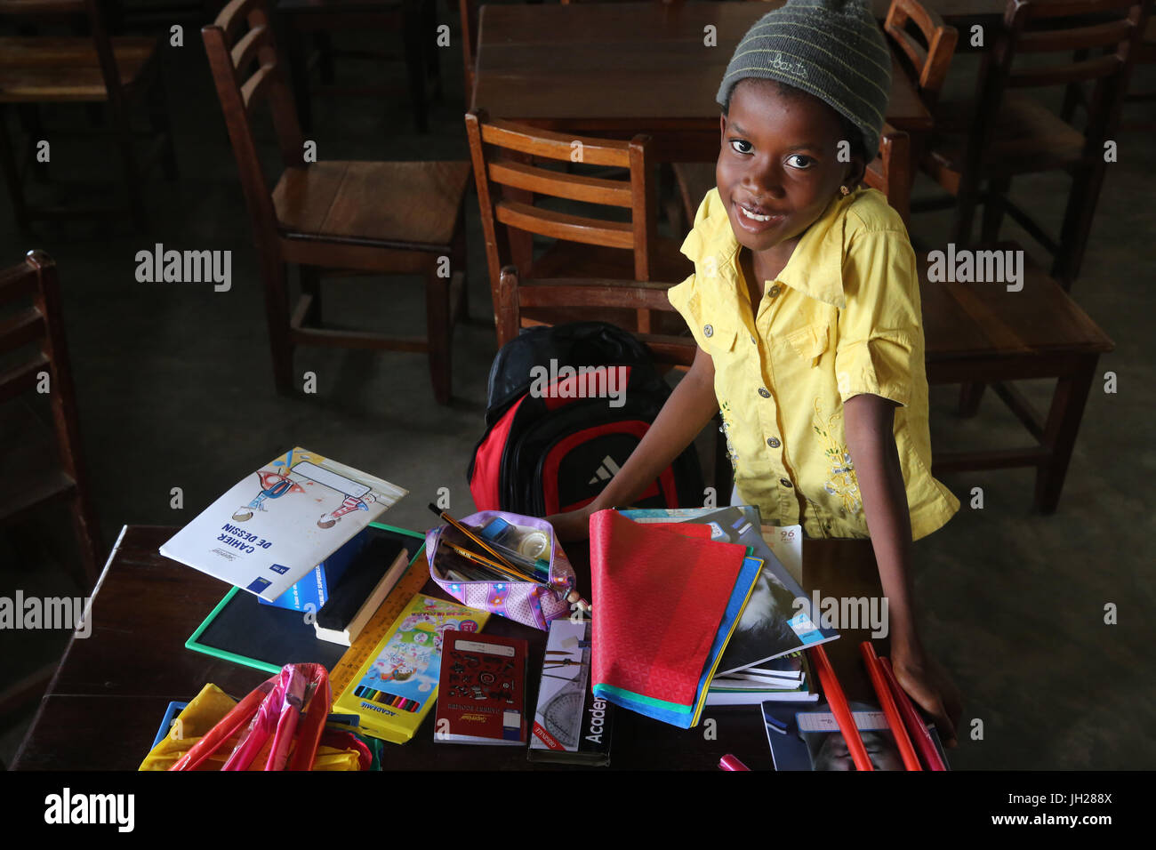 African primary school. Child sponsored by the NGO la Chaine de l'Espoir. Lome. Togo. Stock Photo