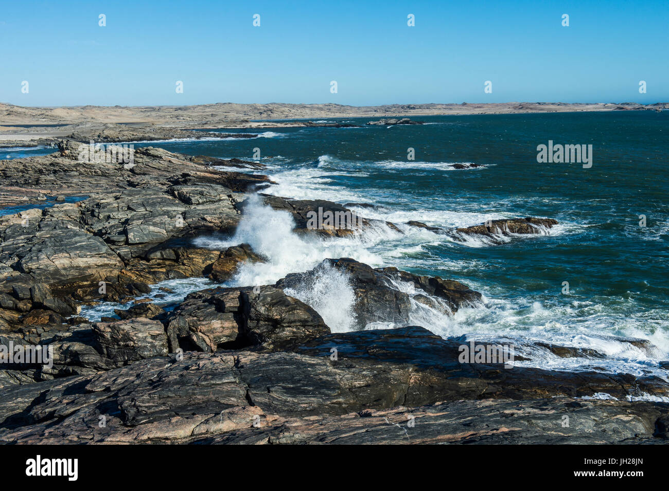 Wild Atlantic coastline on Dias Point, Luderitz, Namibia, Africa Stock Photo