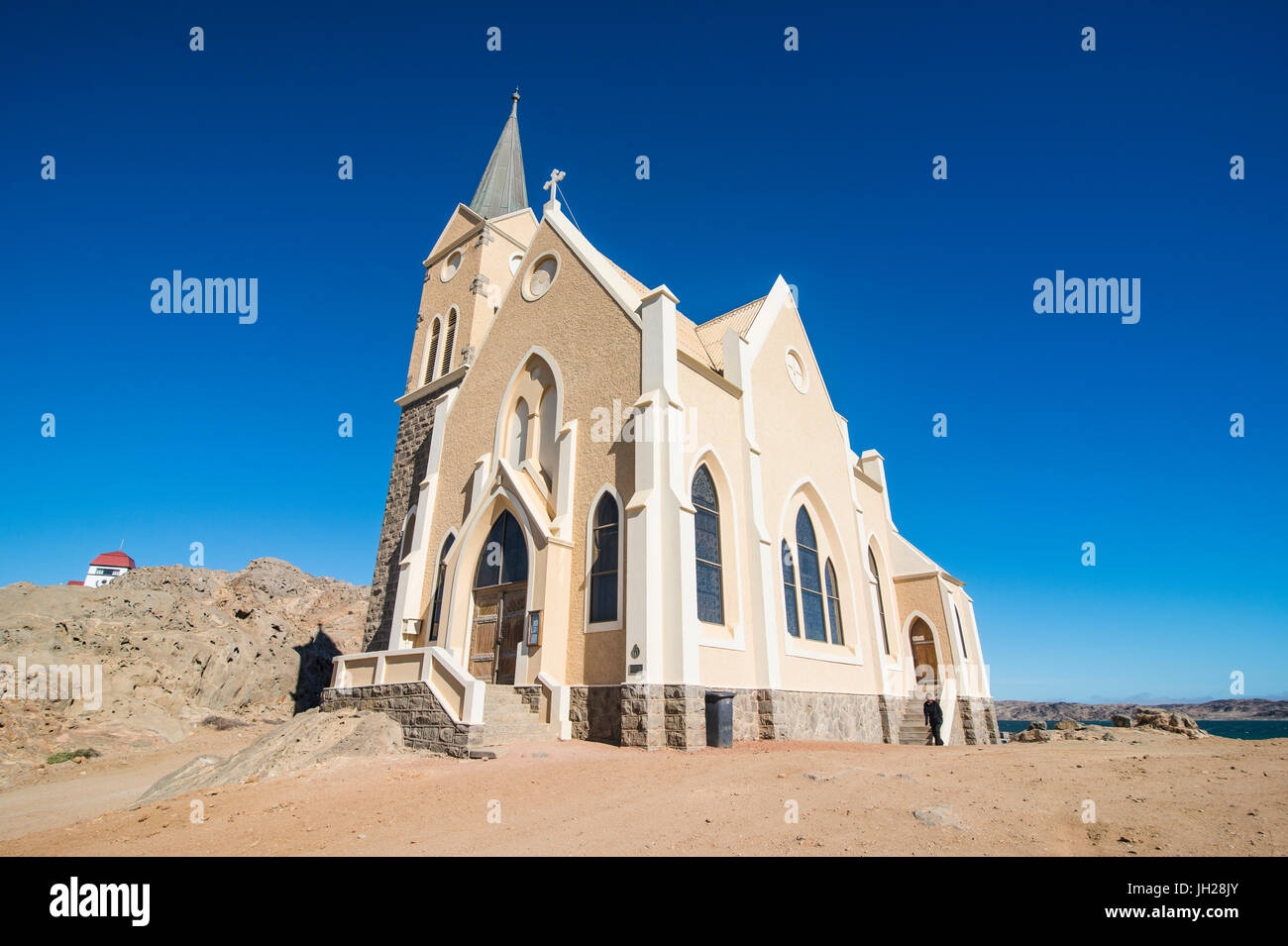 Famous Felsenkirche, a colonial church, Luderitz, Namibia, Africa Stock Photo