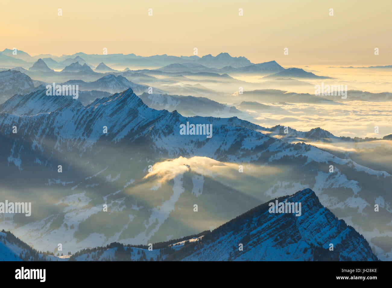 View from Saentis, Appenzell, Swiss Alps, Switzerland, Europe Stock Photo