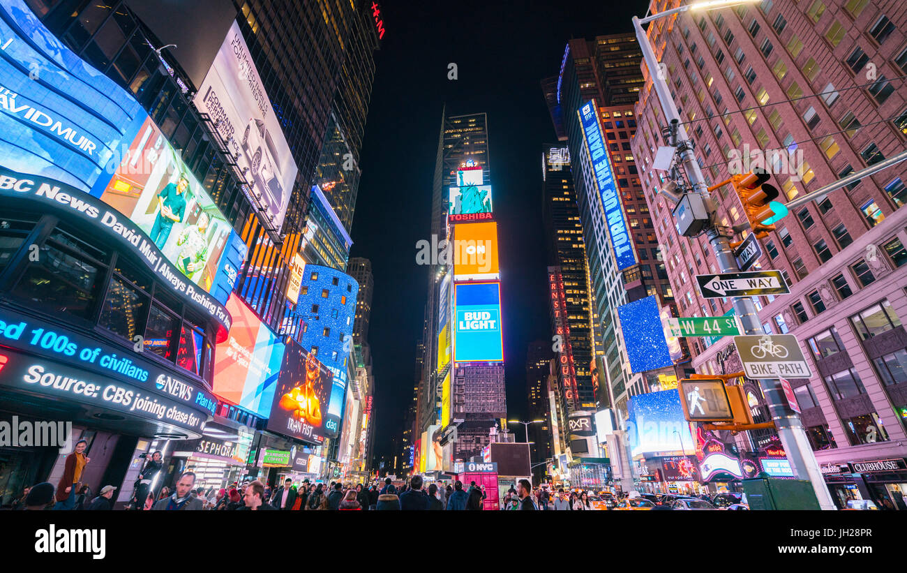 Times Square by night, New York City, United States of America, North America Stock Photo