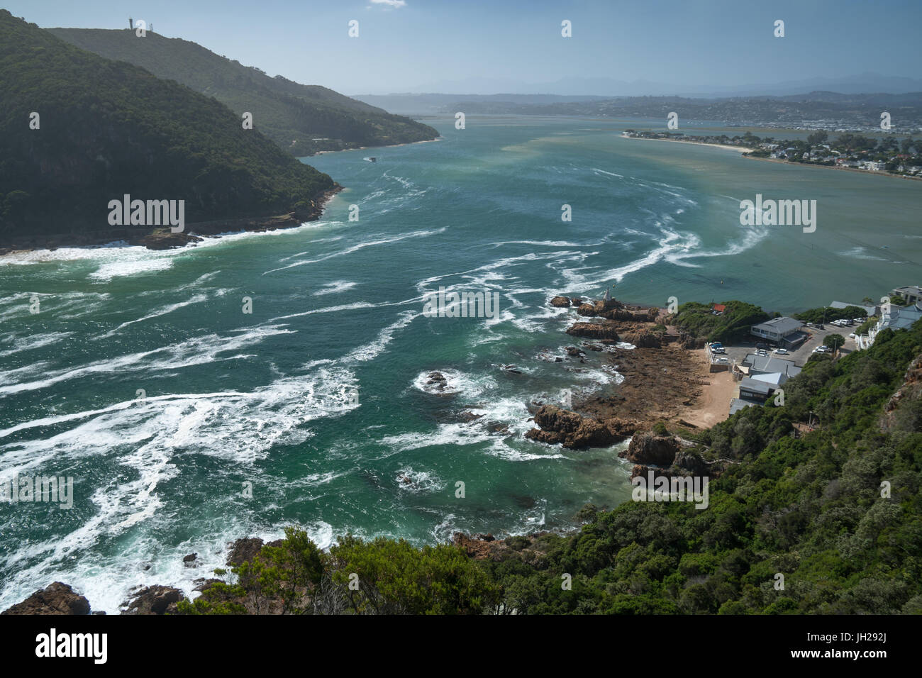 View inland across the lagoon from The Heads, Knysna, Western Cape, South Africa, Africa Stock Photo