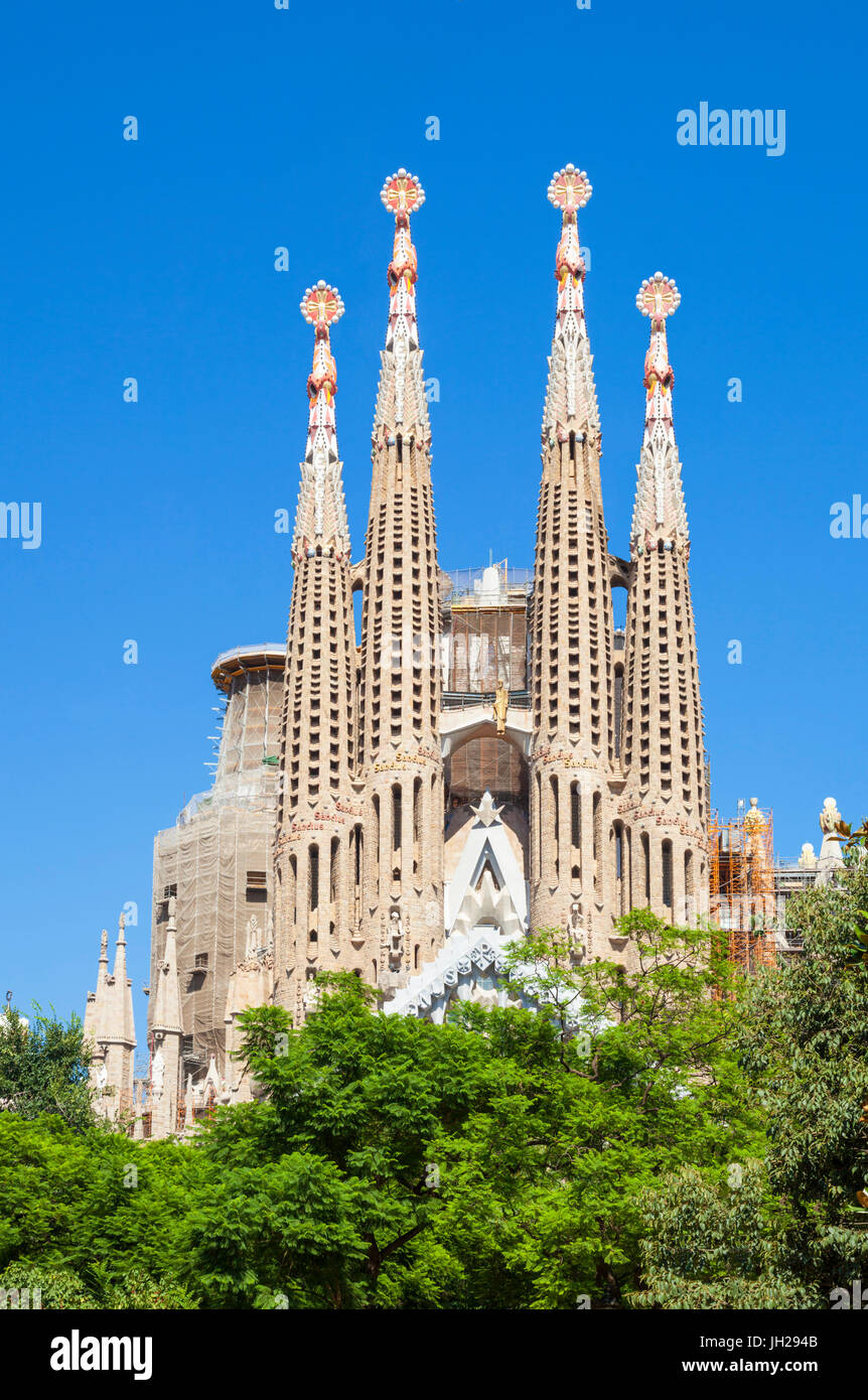 La Sagrada Familia church designed by Antoni Gaudi, back view, UNESCO, Barcelona, Catalonia (Catalunya), Spain Stock Photo