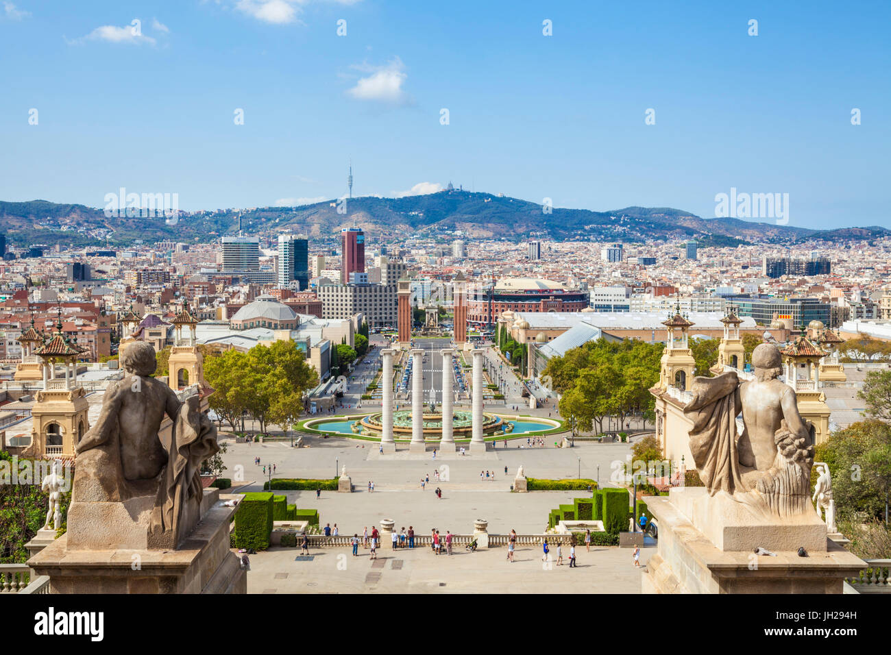 Skyline view over Barcelona from Montjuic, Barcelona, Catalonia (Catalunya), Spain, Europe Stock Photo