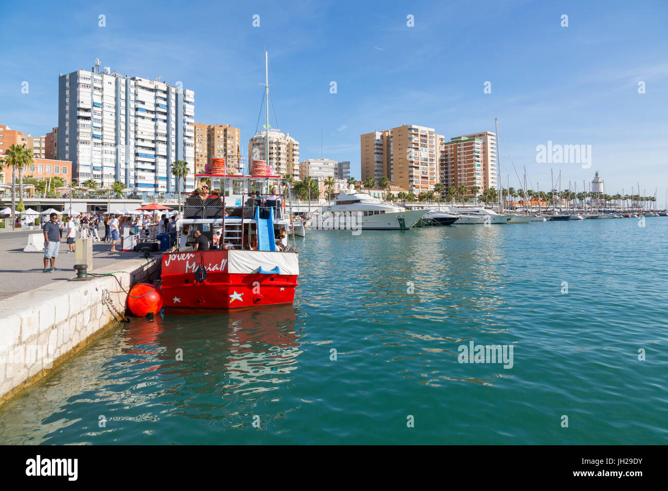 View over Malaga Marina, Malaga, Costa del Sol, Andalusia, Spain, Europe Stock Photo