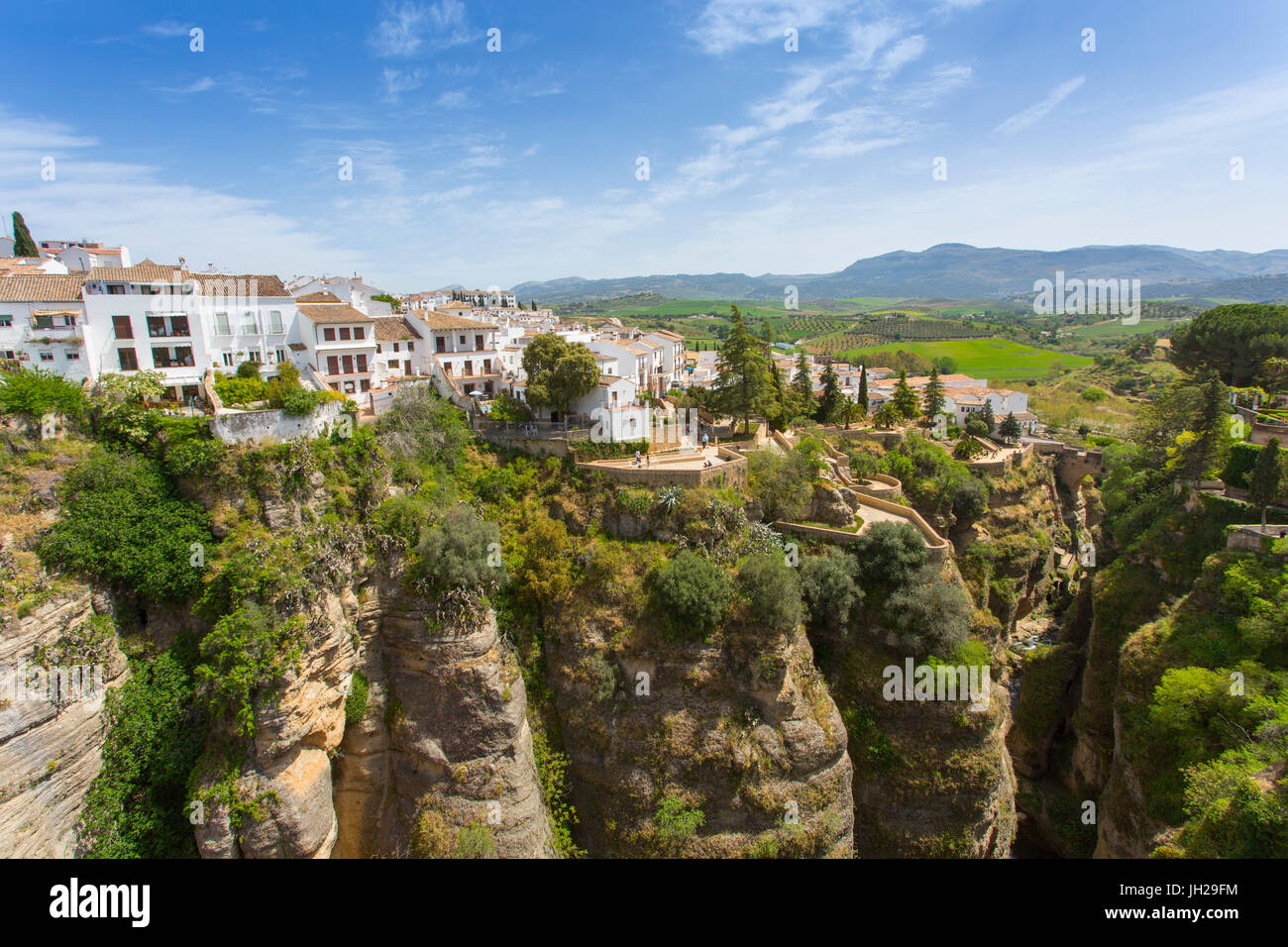 View of Ronda and Andalusian countryside from Puente Nuevo, Ronda, Andalusia, Spain, Europe Stock Photo