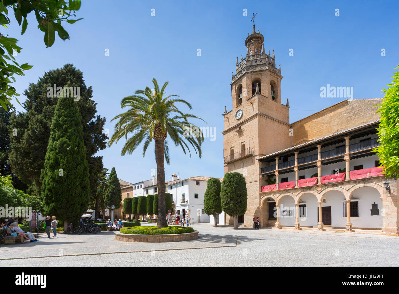 View of Parroquia Santa Maria la Mayor in Plaza Duquesa de Parcent, Ronda, Andalusia, Spain, Europe Stock Photo