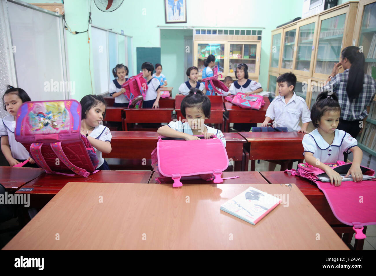 Vietnam.  Center for blind children.  Young girls at School. Stock Photo