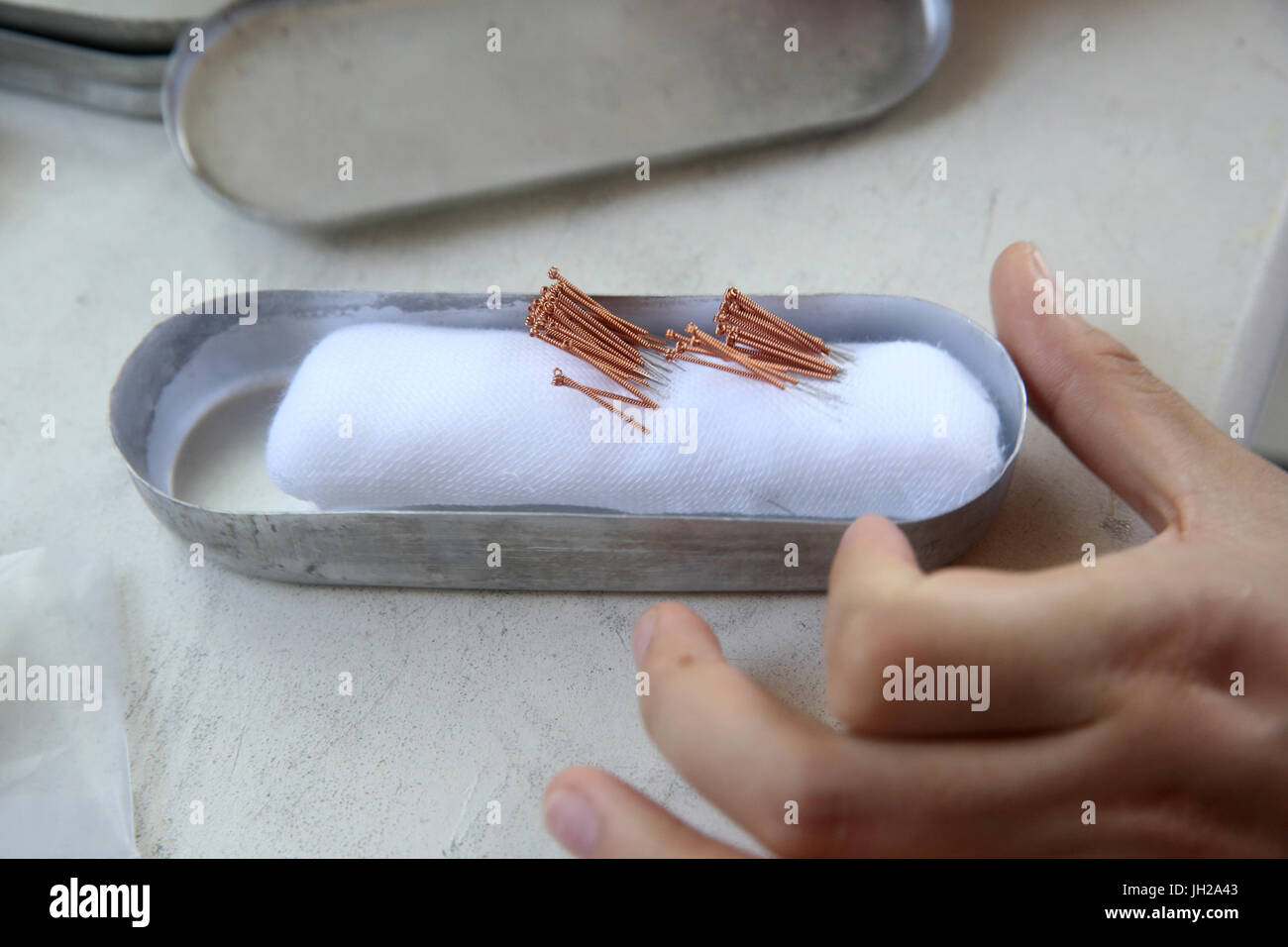 Vietnamese traditional medicine clinic. Acupuncture. Needles. Cu Chi