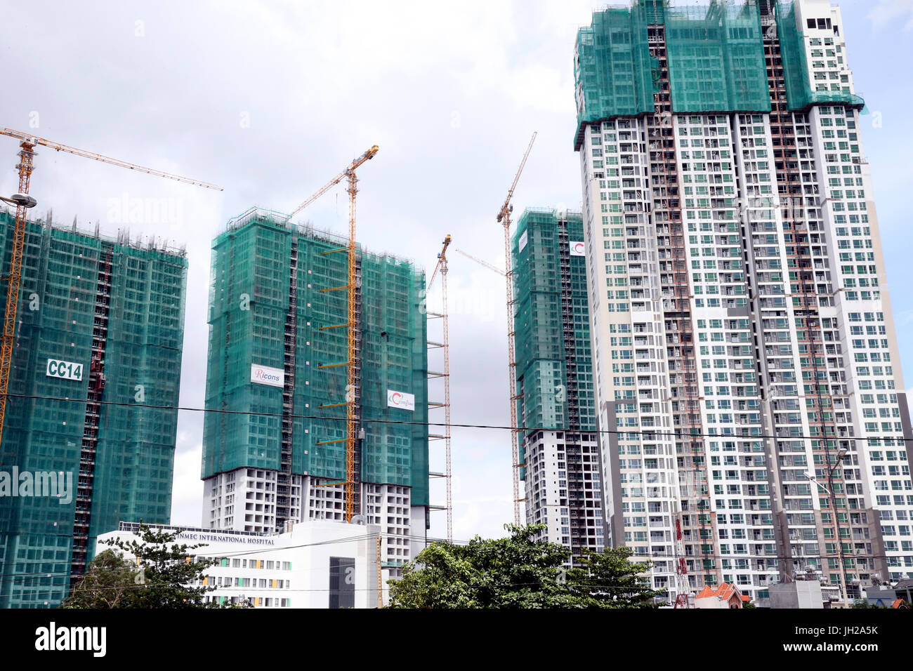 The Construction site in Saigon South, a mixed residential and commercial urban development covering 3,300 hectares.  Ho Chi Minh City. Vietnam. Stock Photo