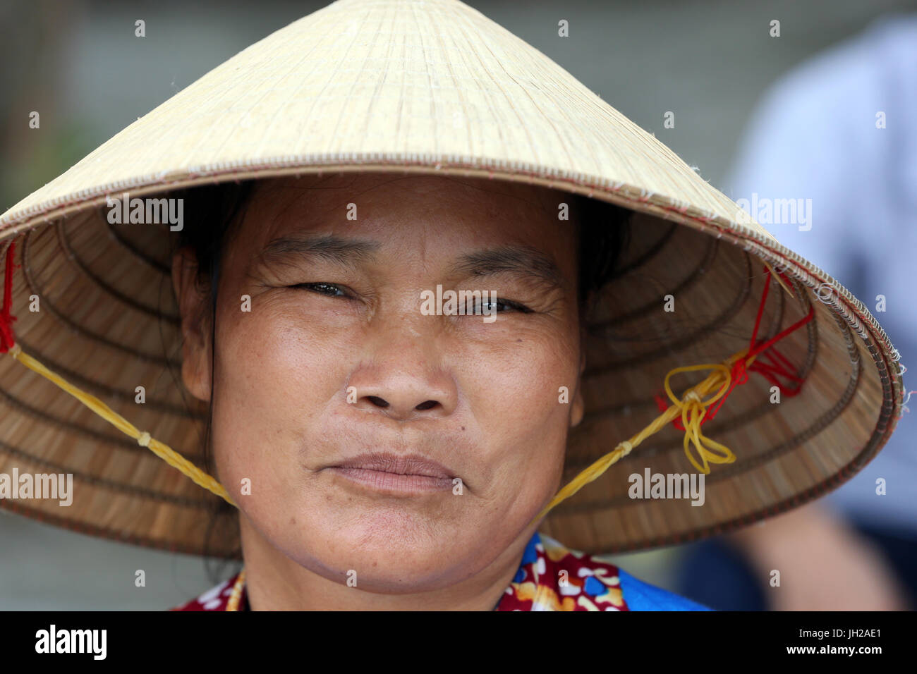 Woman wearing traditional conical hat. Portrait.  Vietnam. Stock Photo