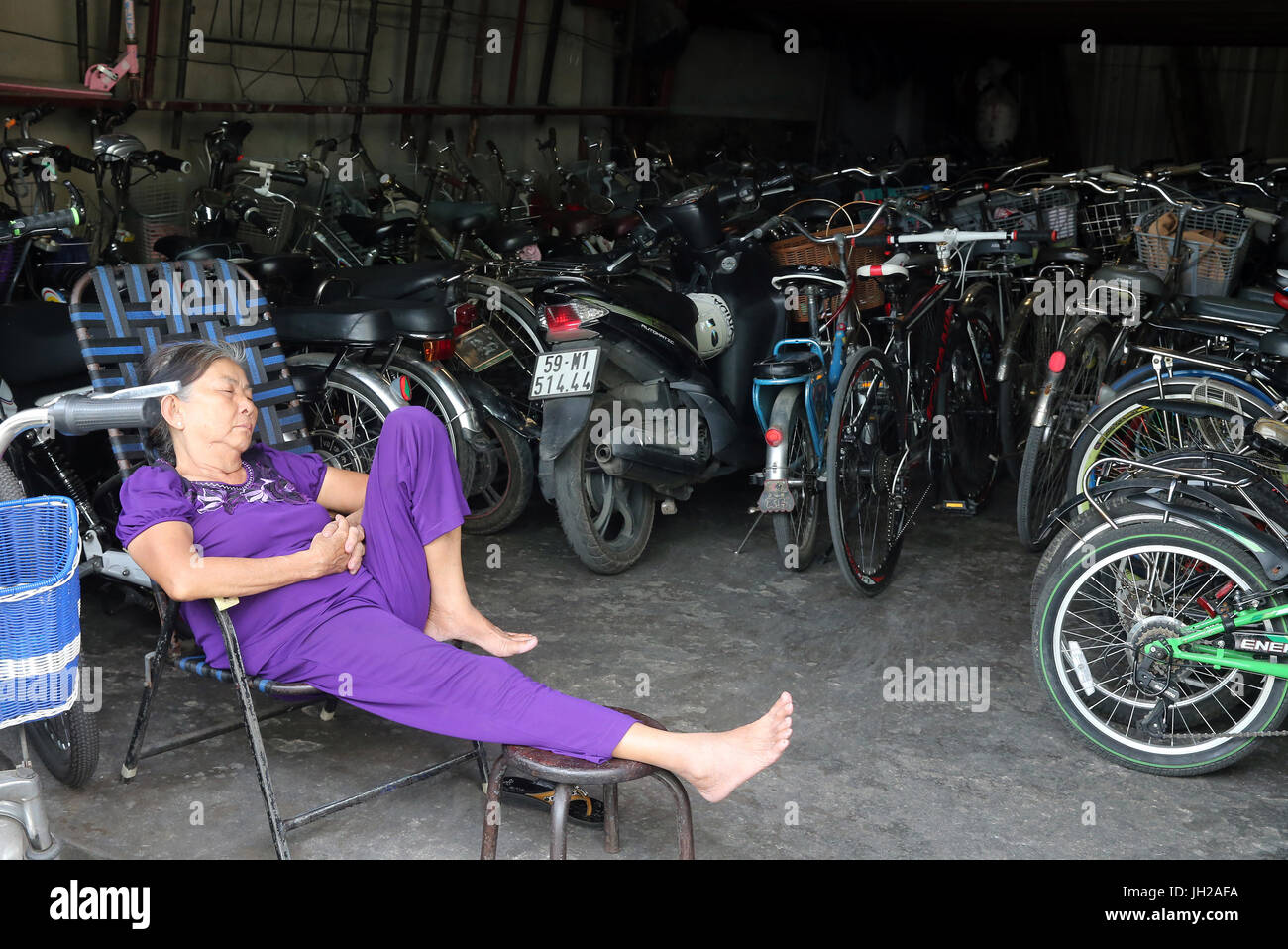 Motorcycles parking.  Vietnam. Stock Photo
