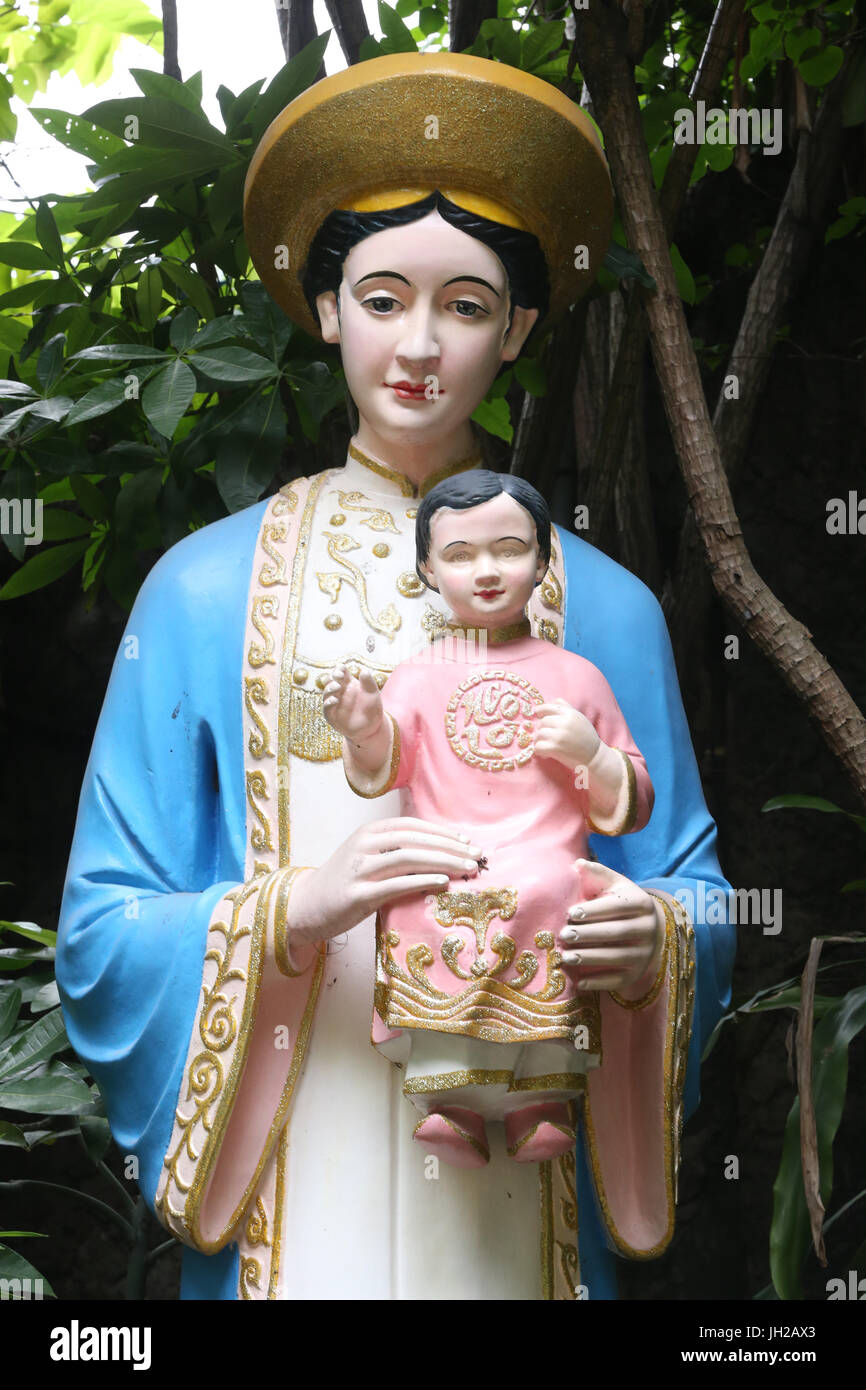 Vietnamese Virgin and Child statue.  Ho Chi Minh City. Vietnam. Stock Photo