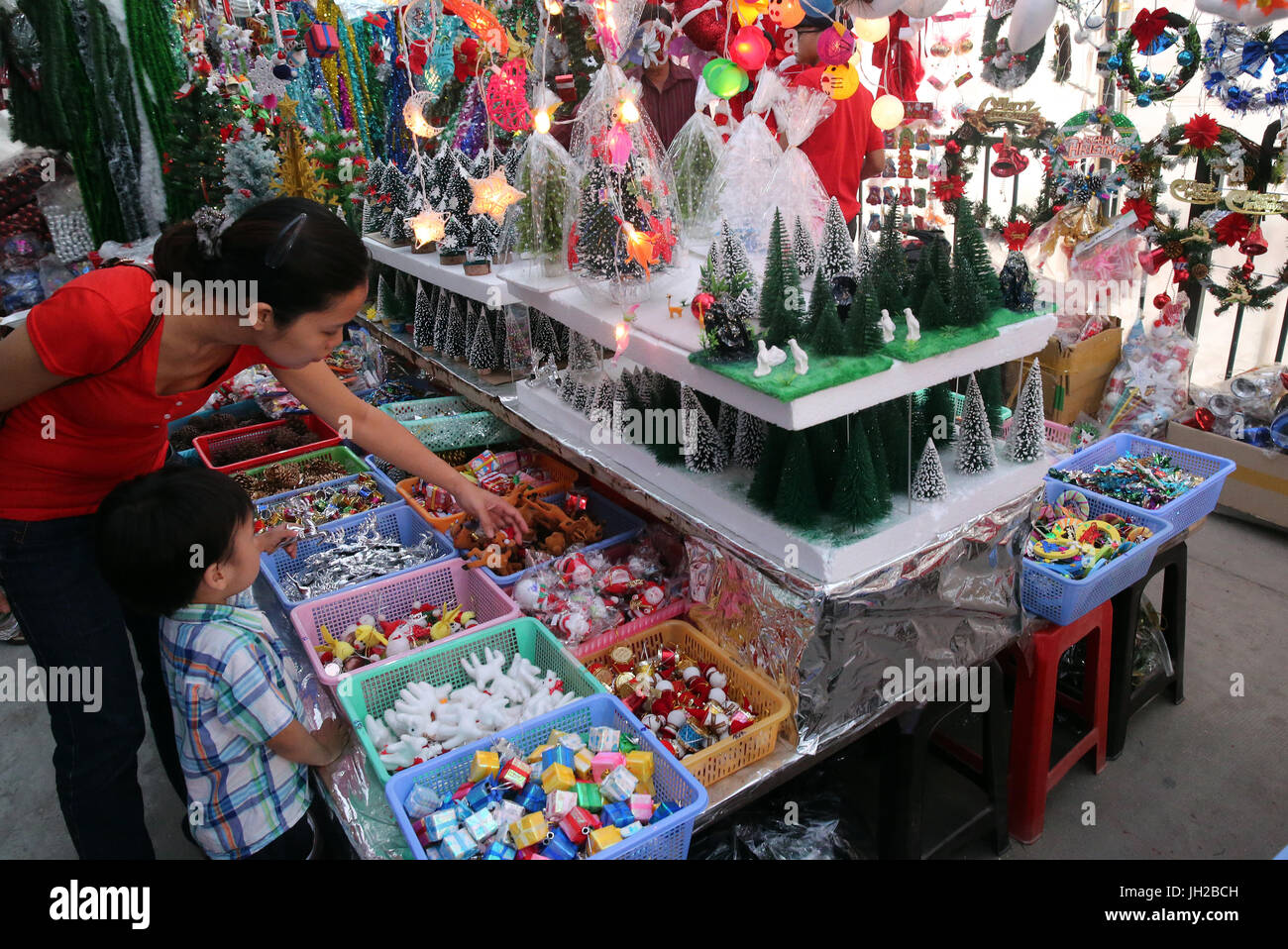 Christmas market.  Christmas decoration. Vietnam. Stock Photo