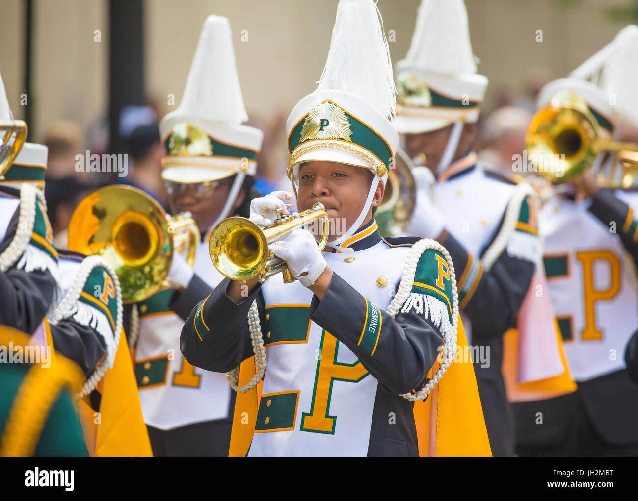 The Plaquemine High School Marching Band (Plaquemine, La.) marches in