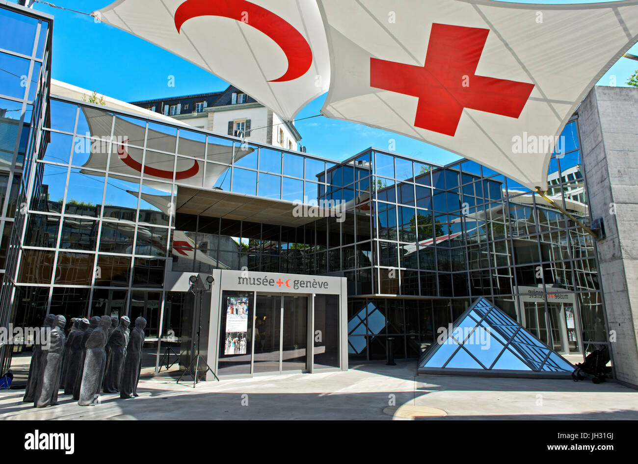At the entrance to the International Red Cross and Red Crescent Museum,  Geneva, Switzerland Stock Photo - Alamy