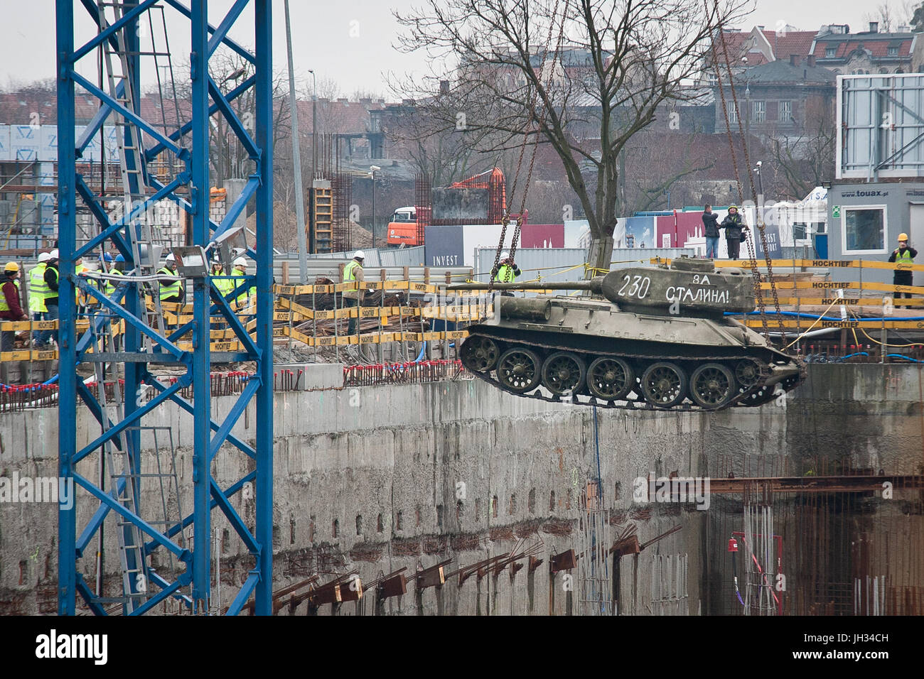 Construction site of Museum of World War II in Gdansk. Day of the installation of the T-34 Soviet tank. Stock Photo