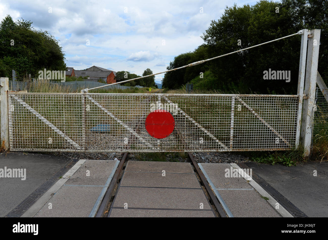 Disused level crossing on railway line in Hirwan , Powys. Stock Photo