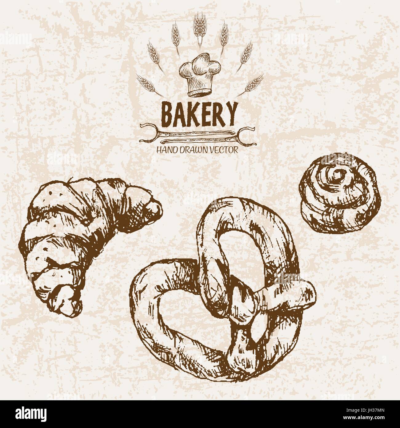 Digital vector detailed line art bakery bread and dried wheat hand ...