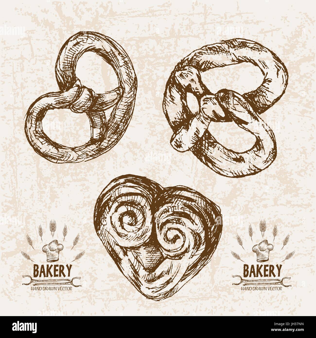 Digital vector detailed line art bakery bread and dried wheat hand ...