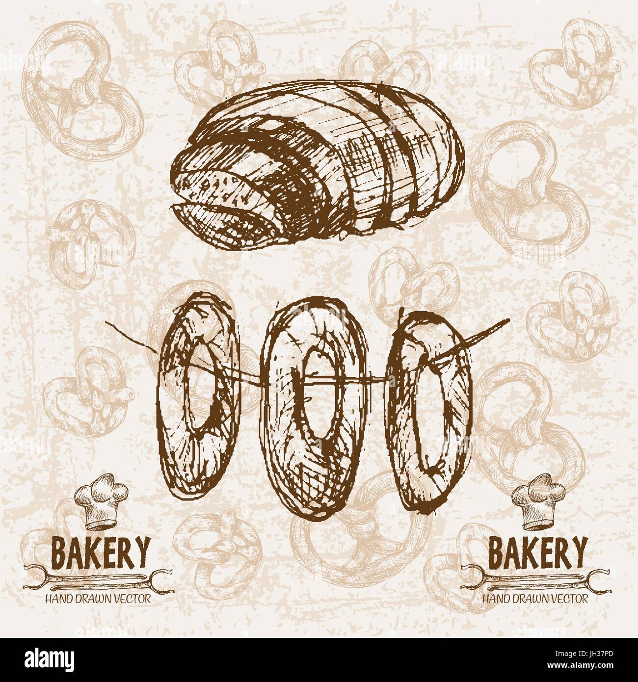 Digital vector detailed line art bakery bread and dried wheat hand ...