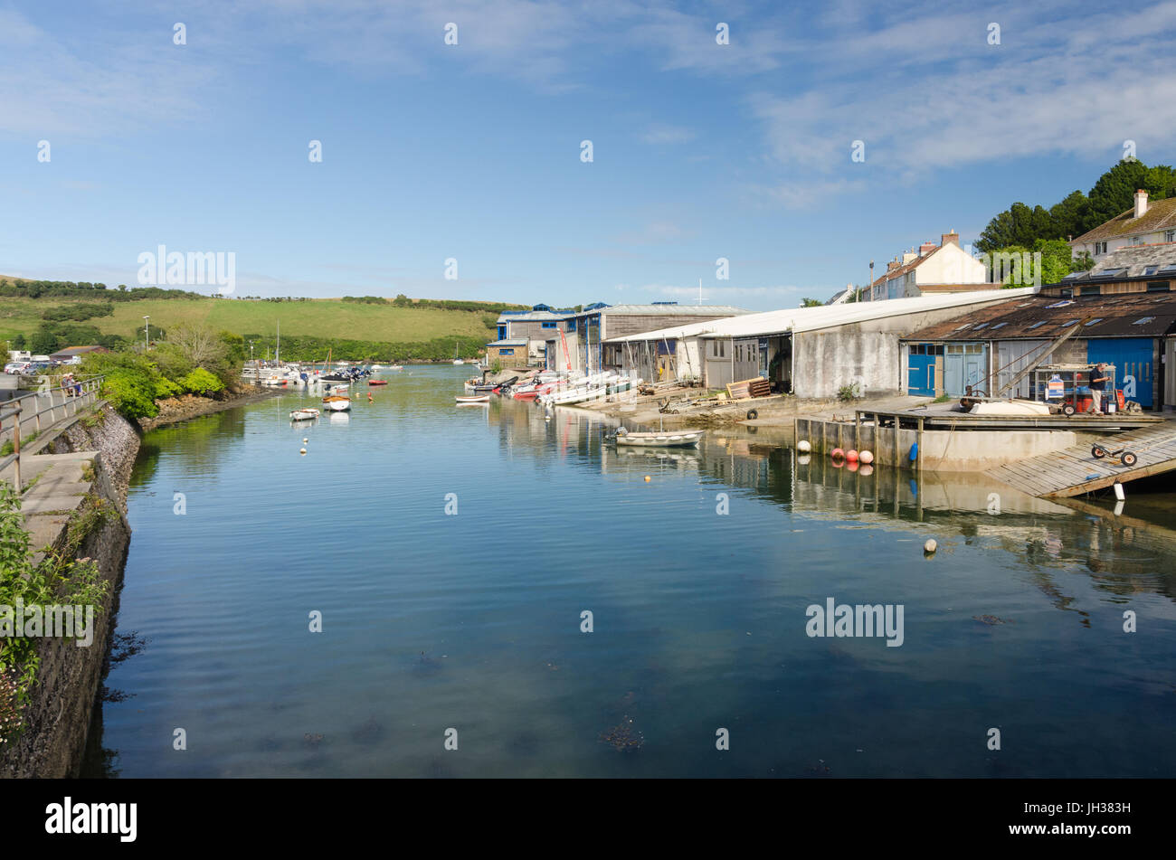 Boatyards on the waters edge at Shadycombe in Salcombe, South Hams, Devon Stock Photo