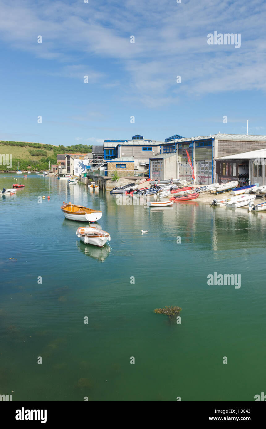 Boatyards on the waters edge at Shadycombe in Salcombe, South Hams, Devon Stock Photo