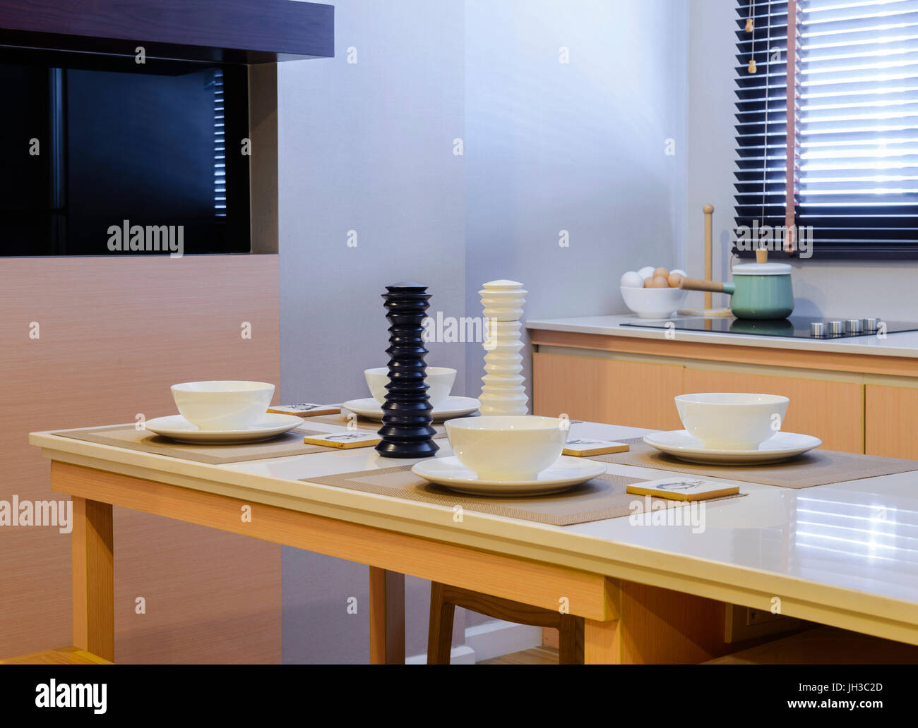 Set of dining table and kitchen room Stock Photo Alamy