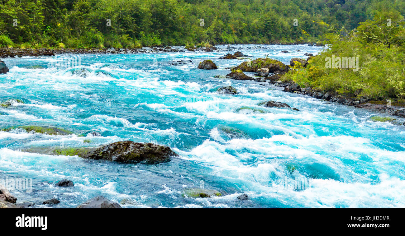 Fast mountain river near Puerto Varas, Chile Stock Photo