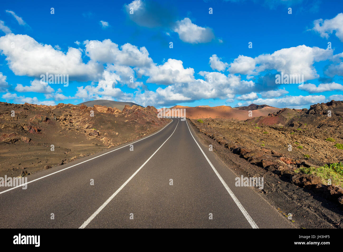 Road through Timanfaya National Park, Lanzarote, Canary Islands, Spain Stock Photo