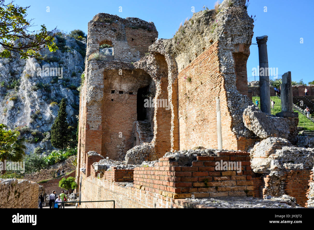 The Greco-Roman ruins of the Ancient Theatre of Taormina, Taormina, Sicily, Italy. Stock Photo