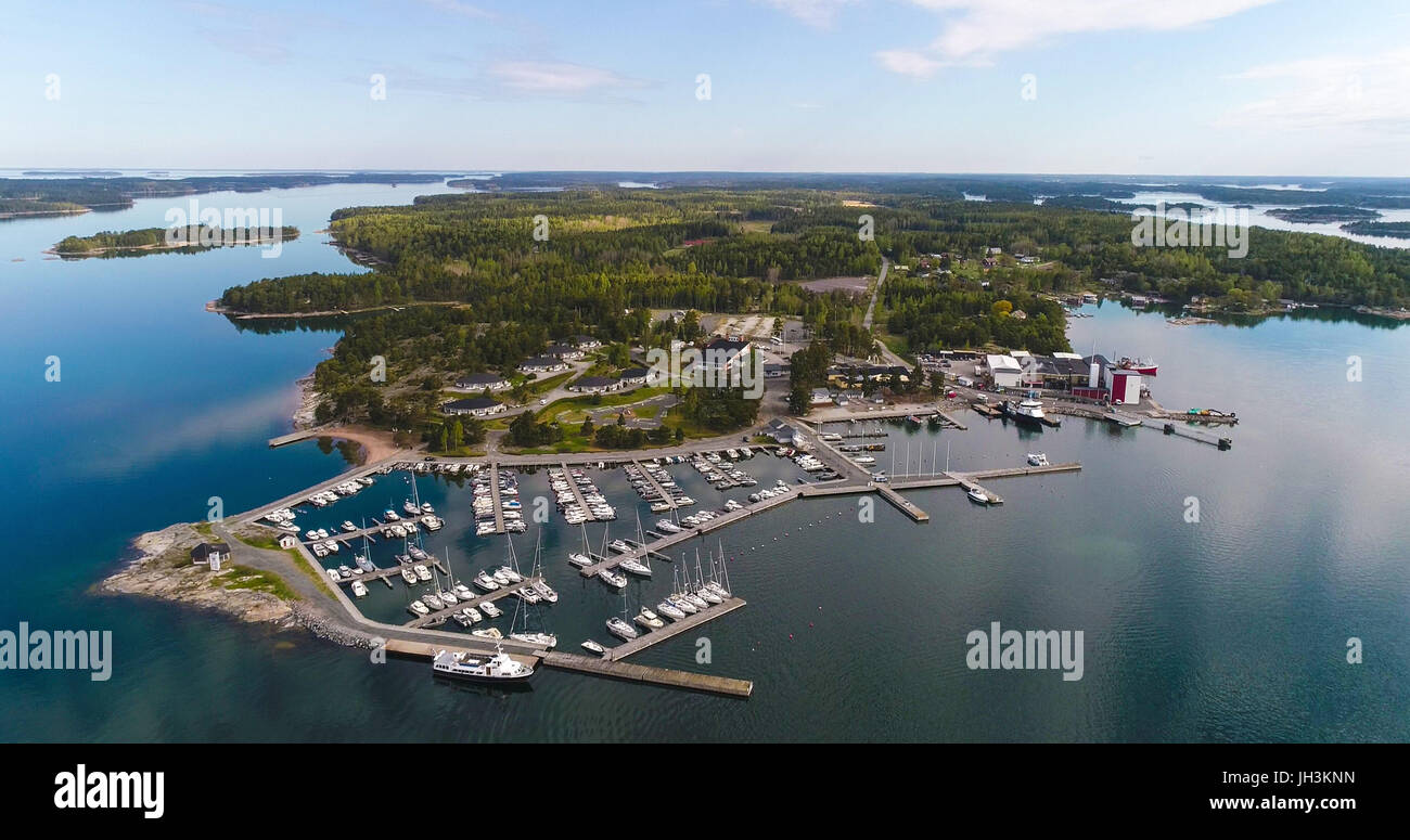 Aerial view of kasnas guest harbour and resort, on a sunny summer day, in the finnish archipelago Stock Photo