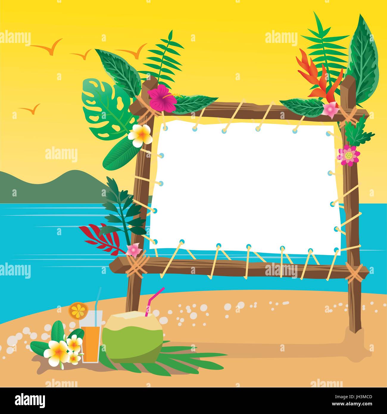 summer holidays on the beach with copy space background, vector ...