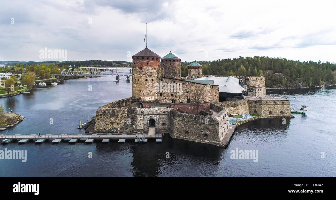 Aerial view of olavinlinna medieval castle, in Savonlinna, Savo, Finland Stock Photo