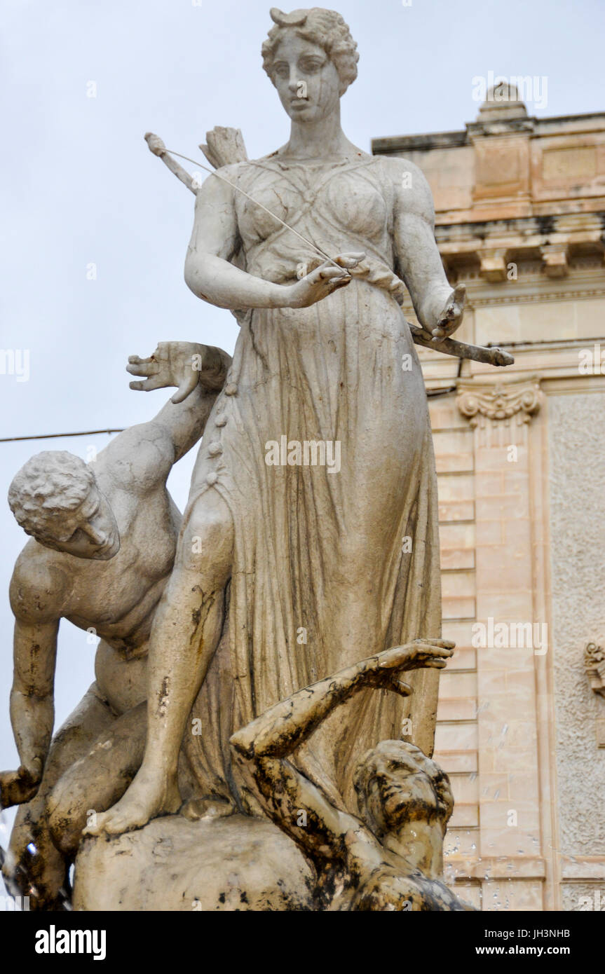 Fountain of Diana by Giulio Moschetti located in Ortygia, Syracuse, Sicily, Italy. Stock Photo