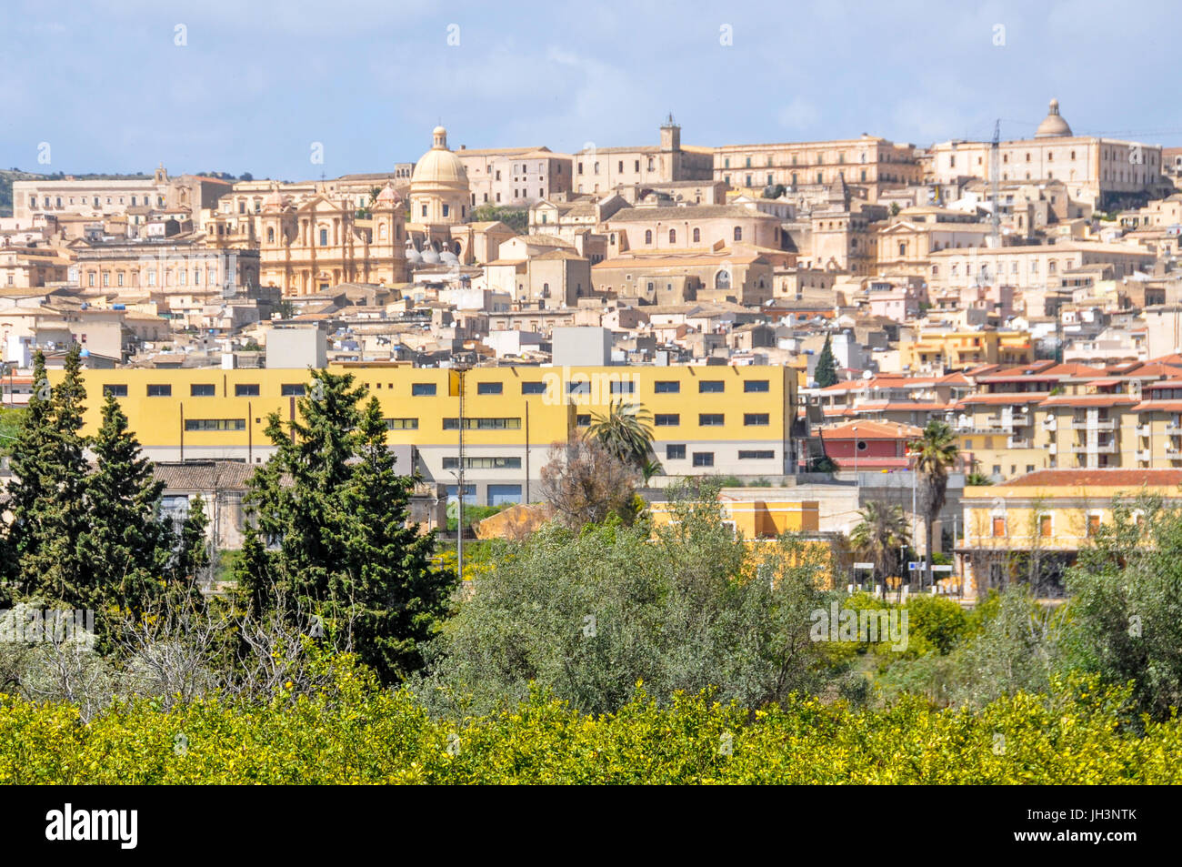 Panoramic view of Noto and its baroque architecture in Sicily, Italy. Stock Photo