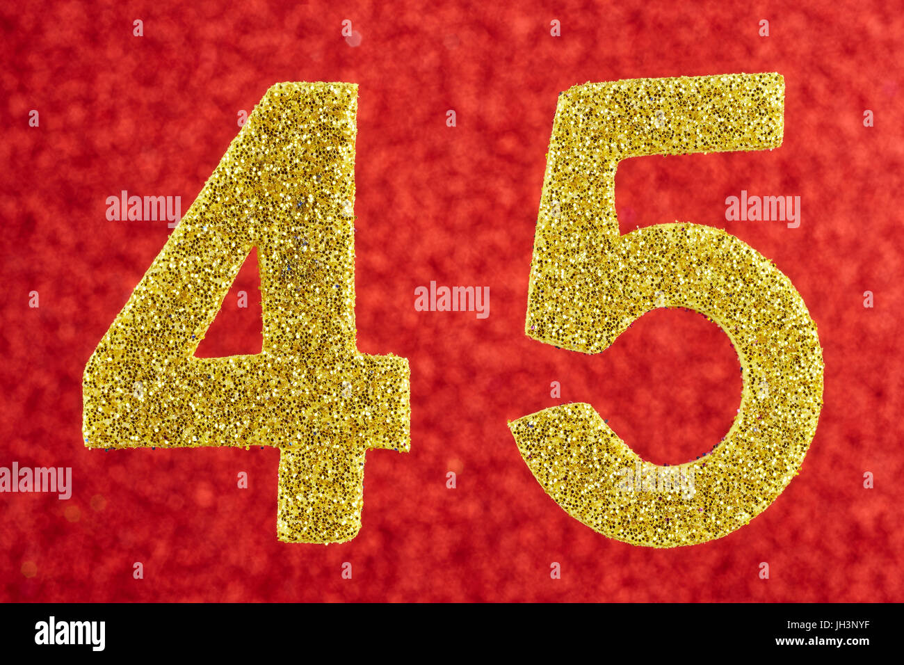 Number forty-five yellow color over a red background. Anniversary ...